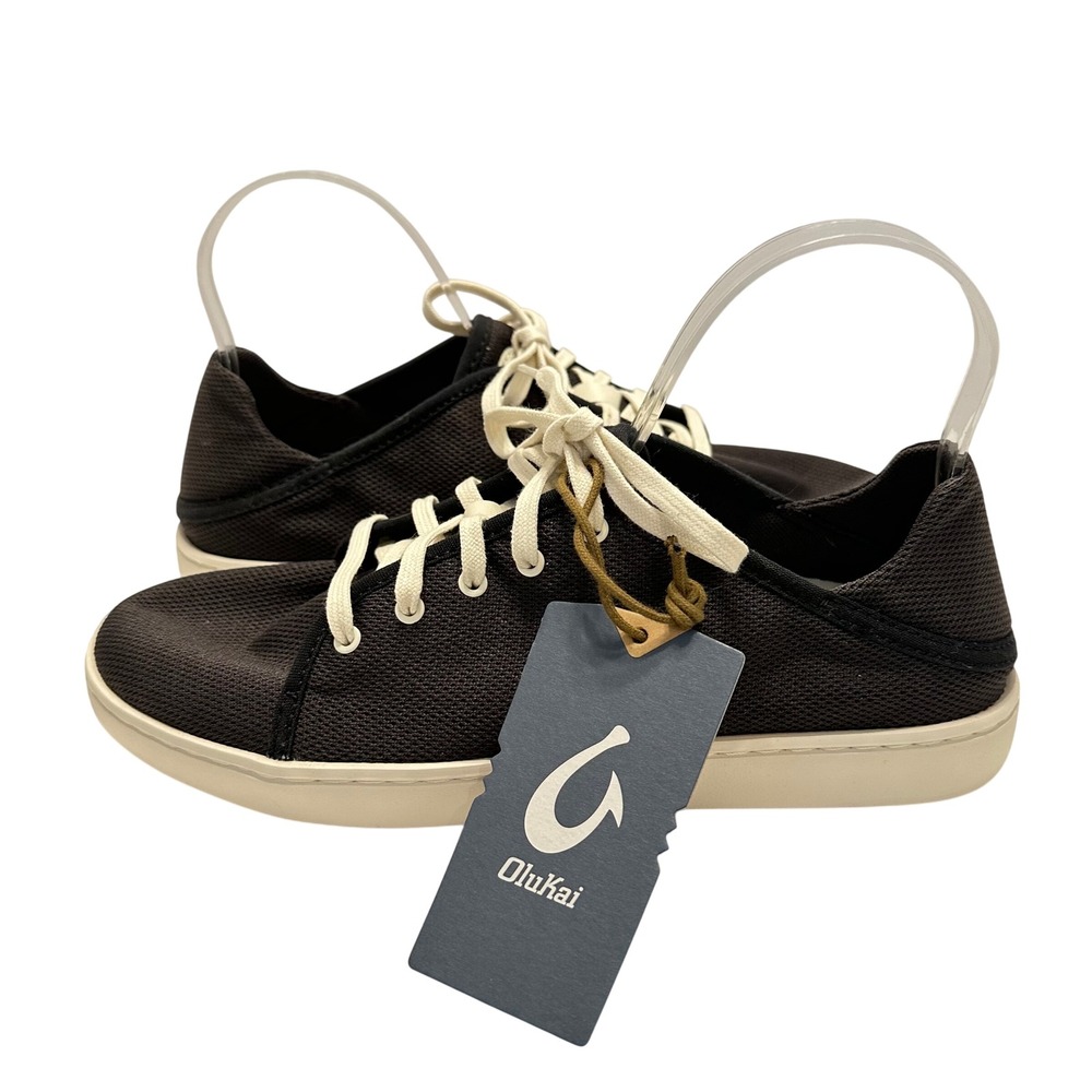 Olukai Women’s Black Canvas Lace-Up Sneakers